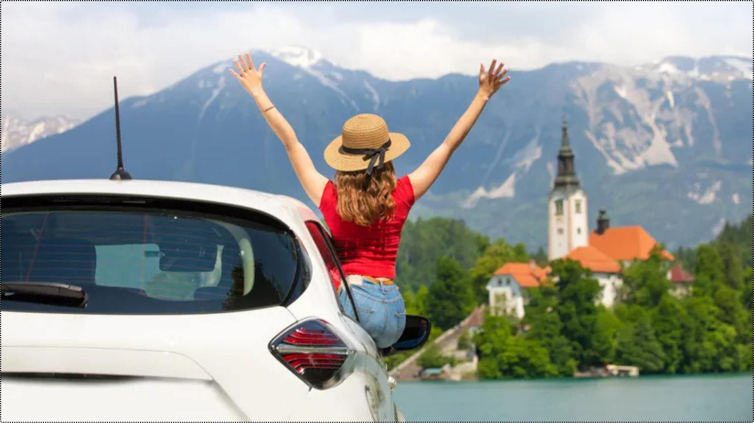 A solo traveler driving on an open road under clear skies