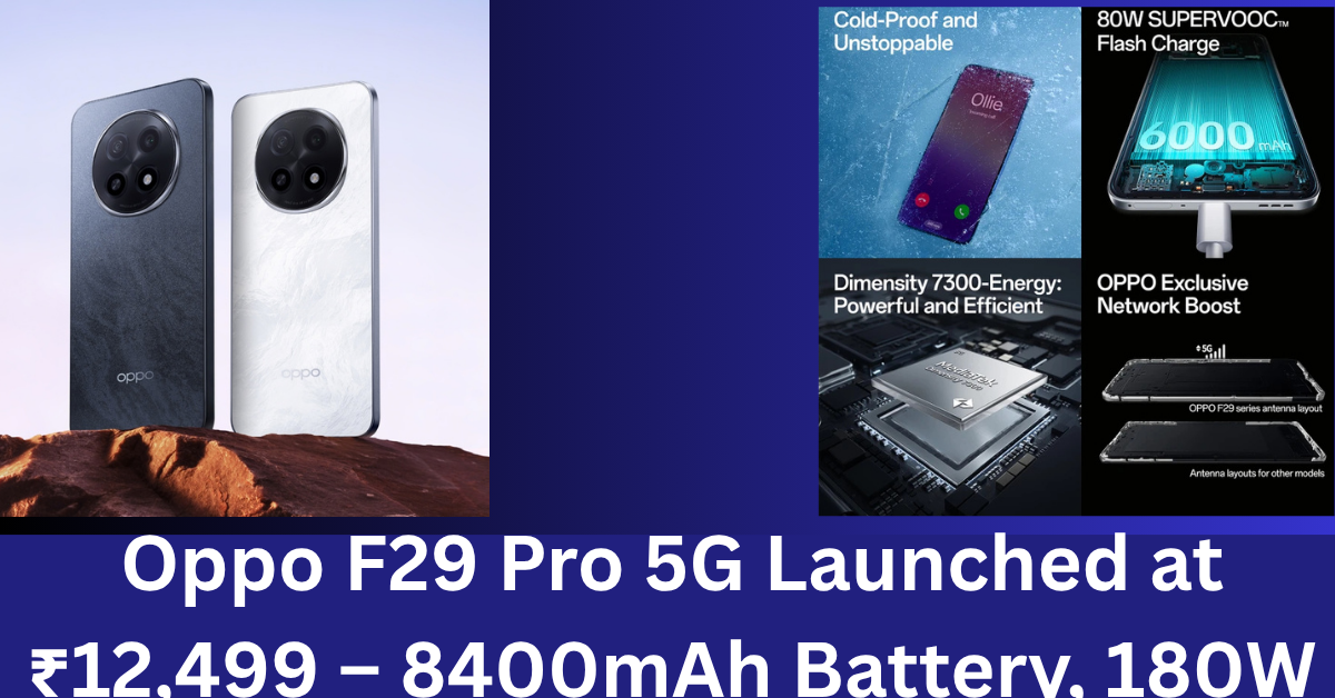 Oppo F29 Pro 5G with 8400mAh battery, 180W charging, and 512GB storage